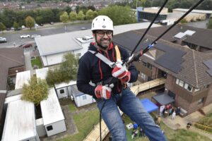 Syed Ali Ehsanullah, Urology Consultant, abseiling off the ward block